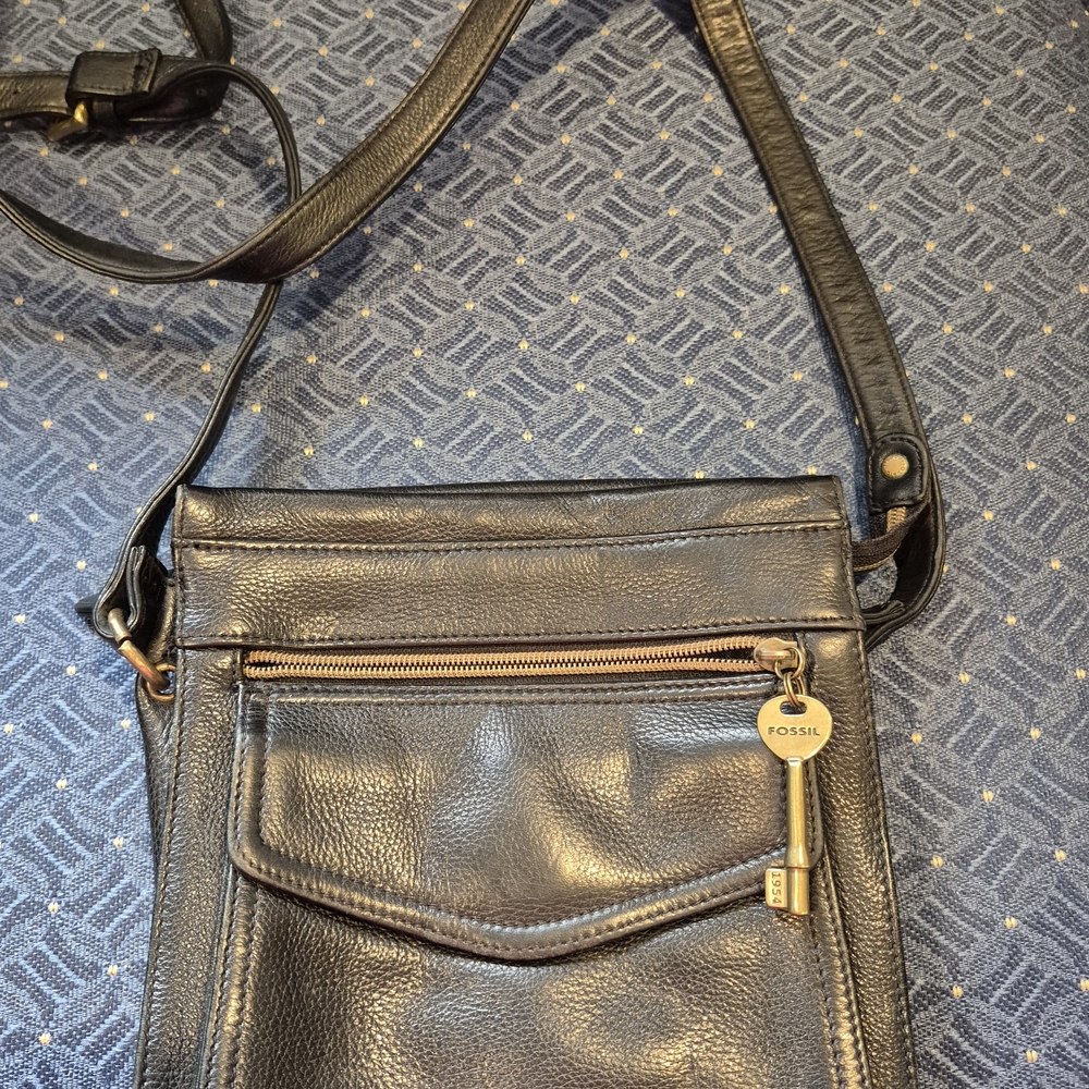Fossil Black Leather Crossbody Bag